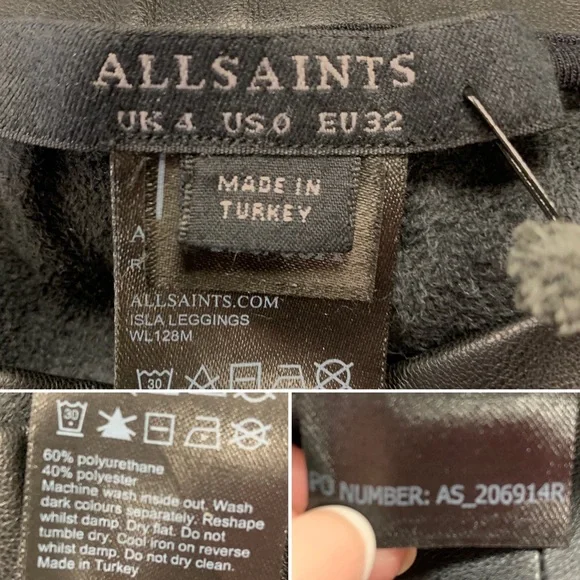 NWT All Saints Women's Isla Black Faux Leather Leggings 0 - Picture 8 of 9